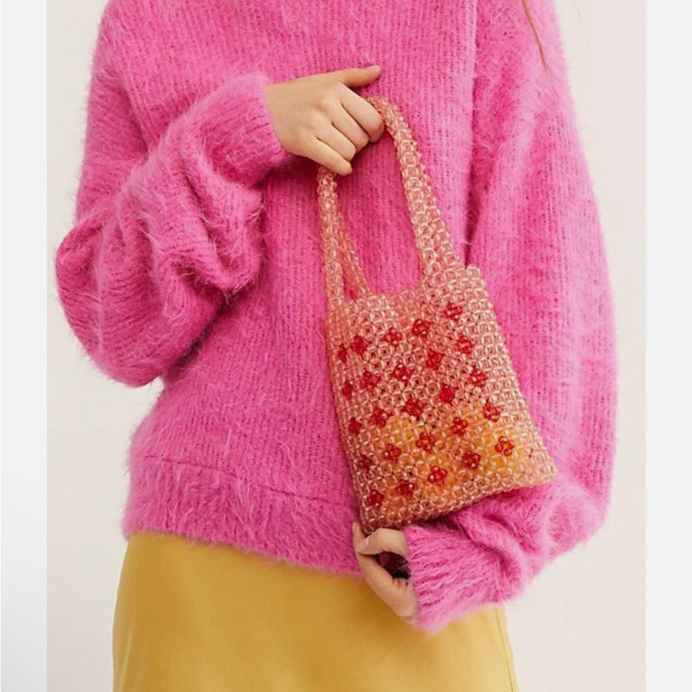 NWT Free People Pink Translucent Acrylic Beaded Mini Tote Bag